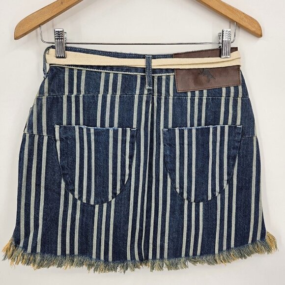 New One Teaspoon Cowboy Stripe Vanguard Mini Skirt Womens 23 Relaxed Blue Stripe - Picture 3 of 6